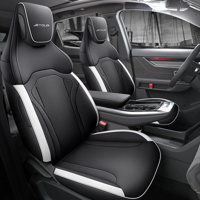 Jietu Dasheng Seat Cover All-inclusive Seat Cushion Decoration Supplies Four Seasons General Motors Seat Cushion Perforated Leather Special Seat Cover (Modelə uyğun (Original) oturacaq örtükləri) - black-and-white-standard-version-note-the-model-year-rear-half-pack