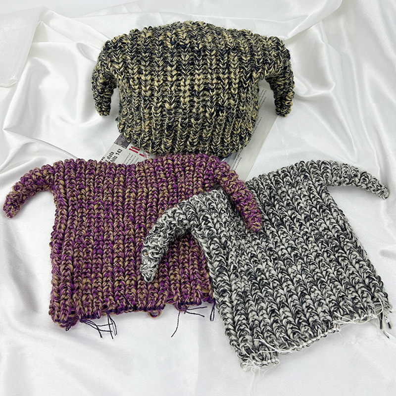 South Korea niche waste soil wind horn little devil knitted hat women's all-match unique cold hat men's ear protection warm wool hat