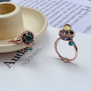 Six-character truth 6mm Mexico Lamper 925 silver rotating ring transfer blessing peace accessories turquoise