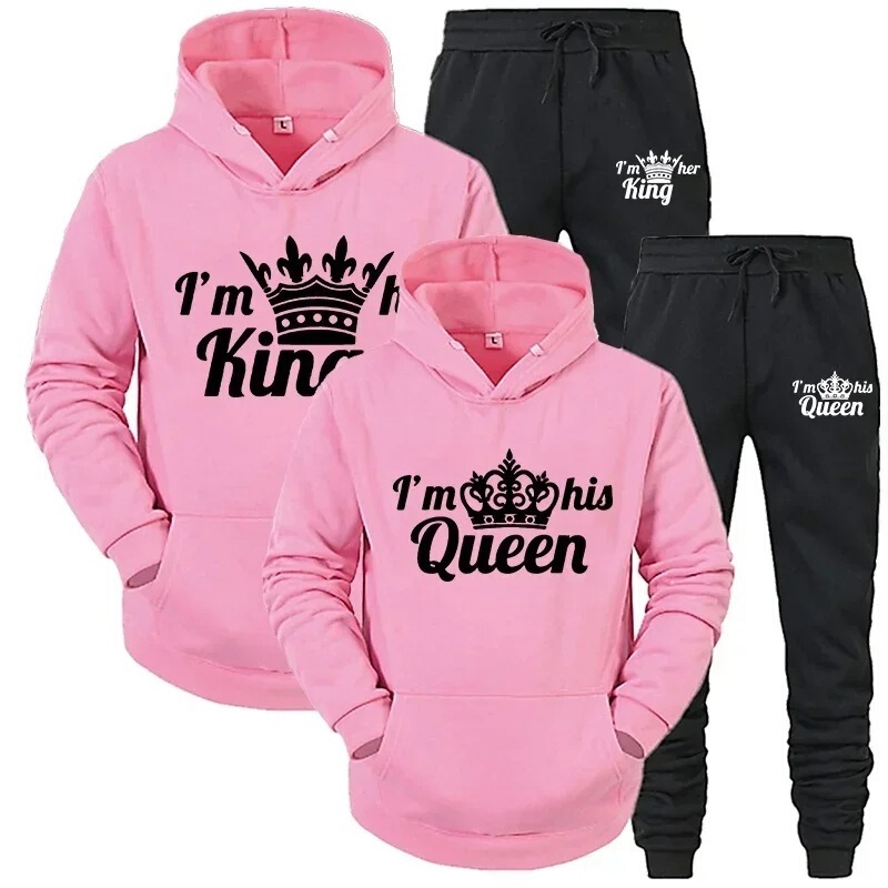 Lovers' Sportswear Hoodie Printed Queen King Couple Sweatshirt Hoodie Women's 2-Piece Set Lovers' Sportswear Hoodie Printed Queen King Couple Sweatshirt Hoodie Women's 2-Piece Set