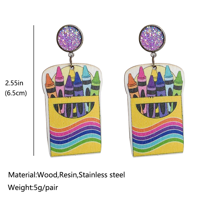 1 Pair Cute Funny Rainbow Star Cat Wood Drop Earrings display picture 1