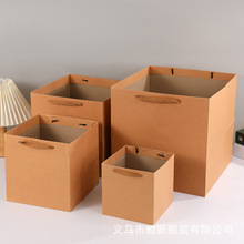 正方形牛皮纸袋鲜花礼品袋烘焙花束手提袋盆栽蛋糕方袋喜糖手提袋