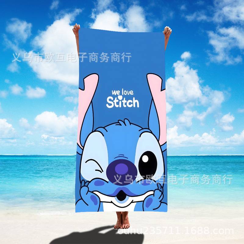 TEMU nueva toalla de playa estampada Stitch de gran tamaño toalla de baño para niños toalla de baño toalla de microfibra
