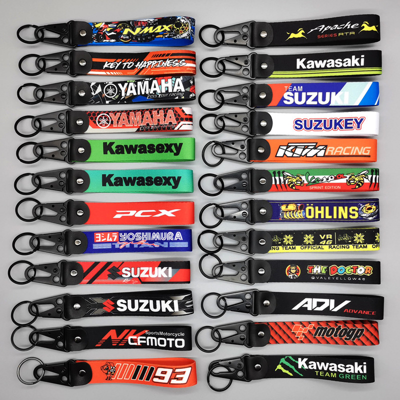 In-Stock Motorcycle Keychain Webbing Strap Pendant Compatible with Kawasaki, Yamaha, Suzuki, Ktm Heat Transfer Printing Trailer Strap Style