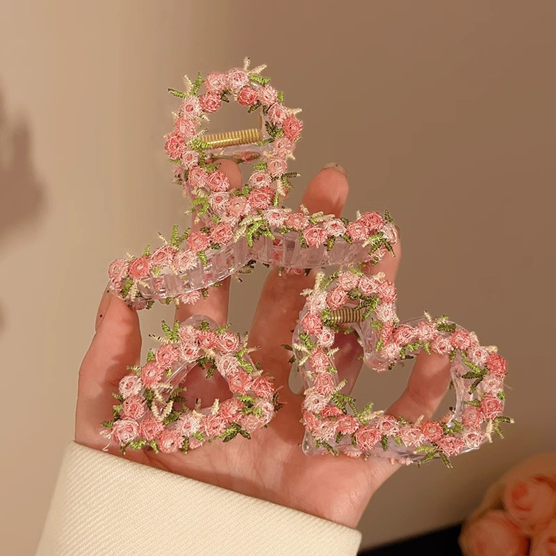 Rosado de encaje amor agarrar clips mujeres 2025 nuevo clips de cabello de alto nivel medio atado clips de tiburón clips de cabello tocado