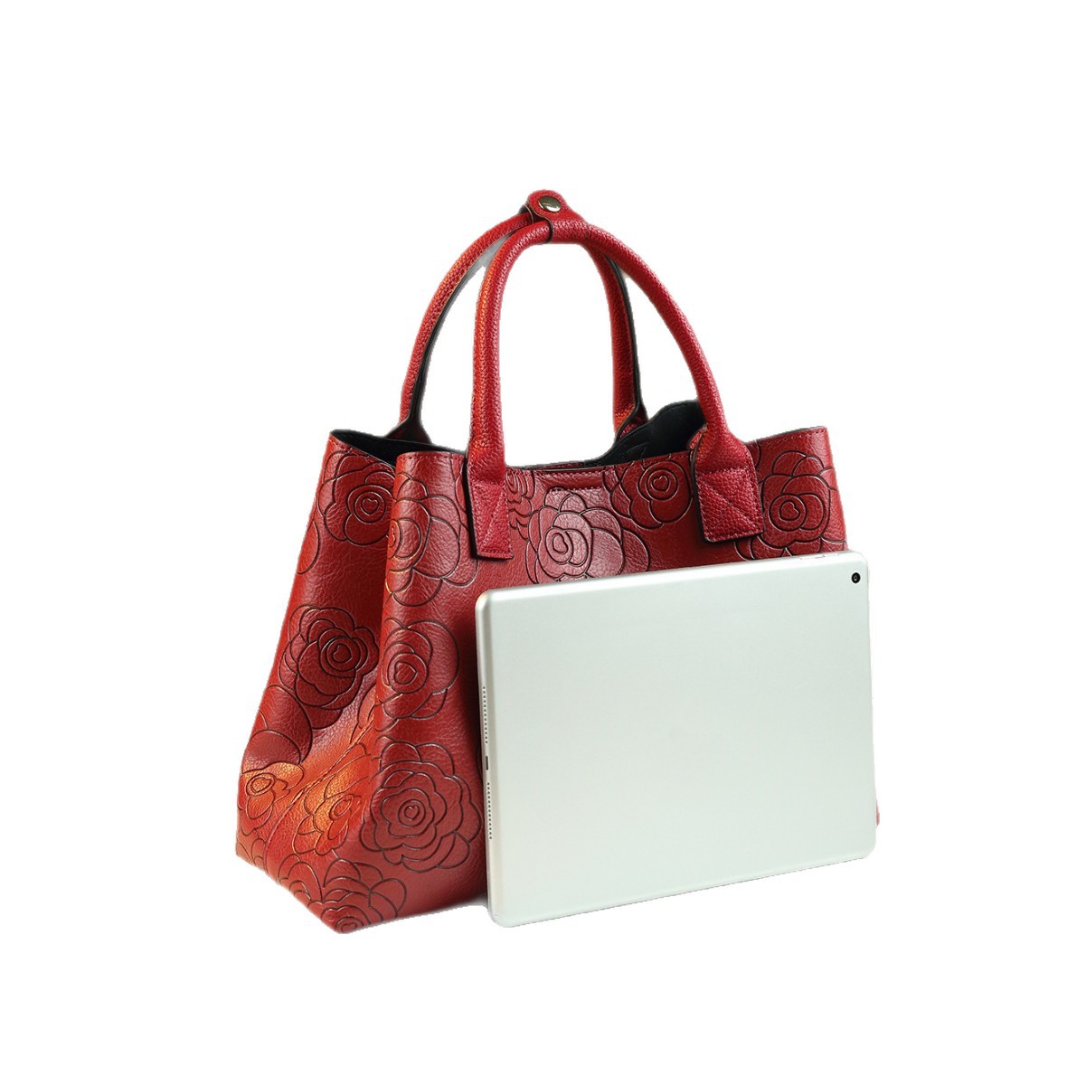 Borsa a tracolla capiente con stampa di rose, borsa a secchiello versatile e alla moda, perfetta per la Giornata internazionale della donna._voghion.com
