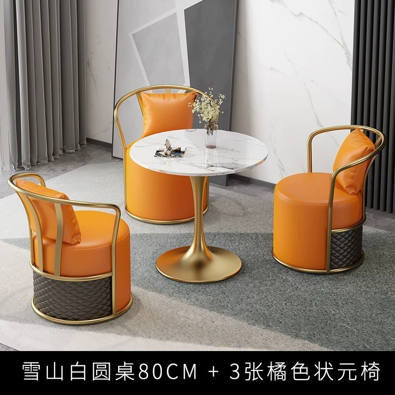 Round marble table and chair set, slate snow mountain white top, Ø60/70/80 × 75 cm, 3–4 seats