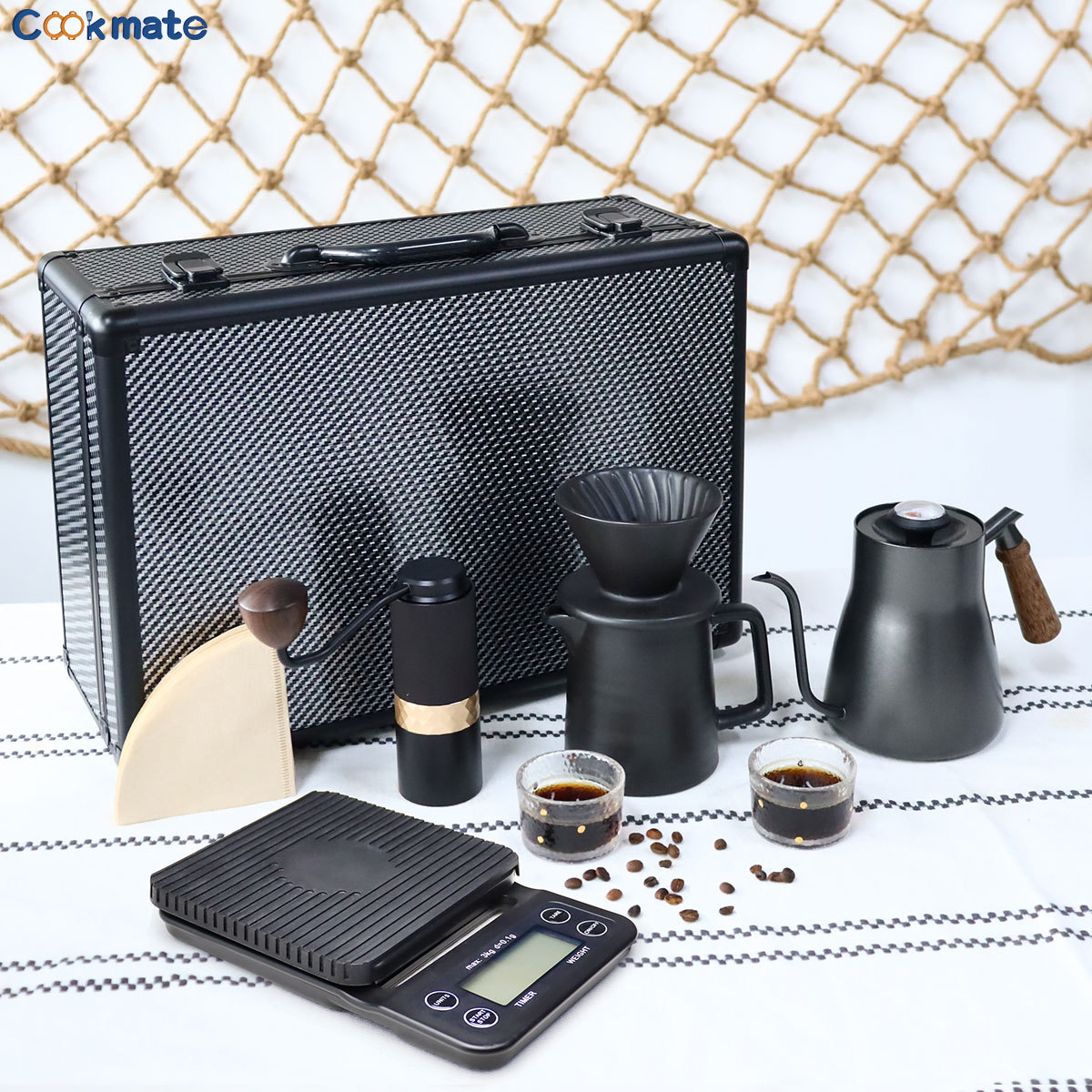 Seleccione un conjunto completo de cajas de almacenamiento de lujo para equipos de grado barista, un conjunto de café portátil al aire libre