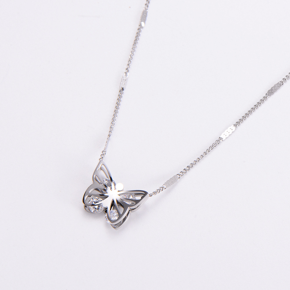 Womenu0027S Fashion Butterfly Stainless Steel Rhinestone Pendant Necklace Diamond Stainless Steel Ne