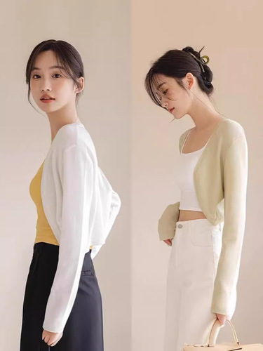 Women's new ice silk knitted shawl net red short waistcoat long-sleeved sunscreen air-conditioning shirt