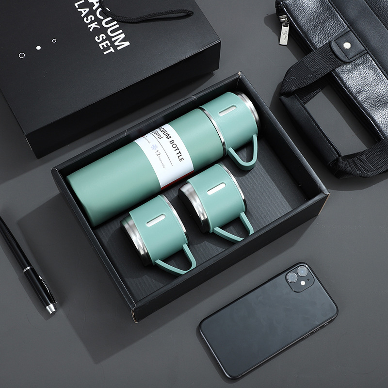 Taza de vacío de negocios de alta gama traje de tres tapas de doble uso taza de publicidad taza de agua de acero inoxidable taza de regalo puede ser logotipo personalizado