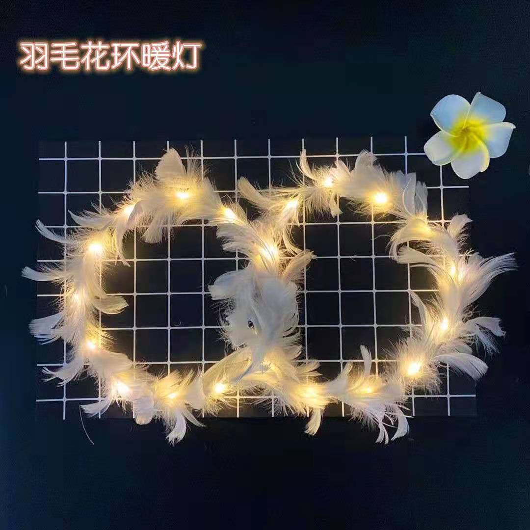 新款发光发箍小仙女羽毛花环节日晚会演出头饰女学生发卡地摊热销|ms