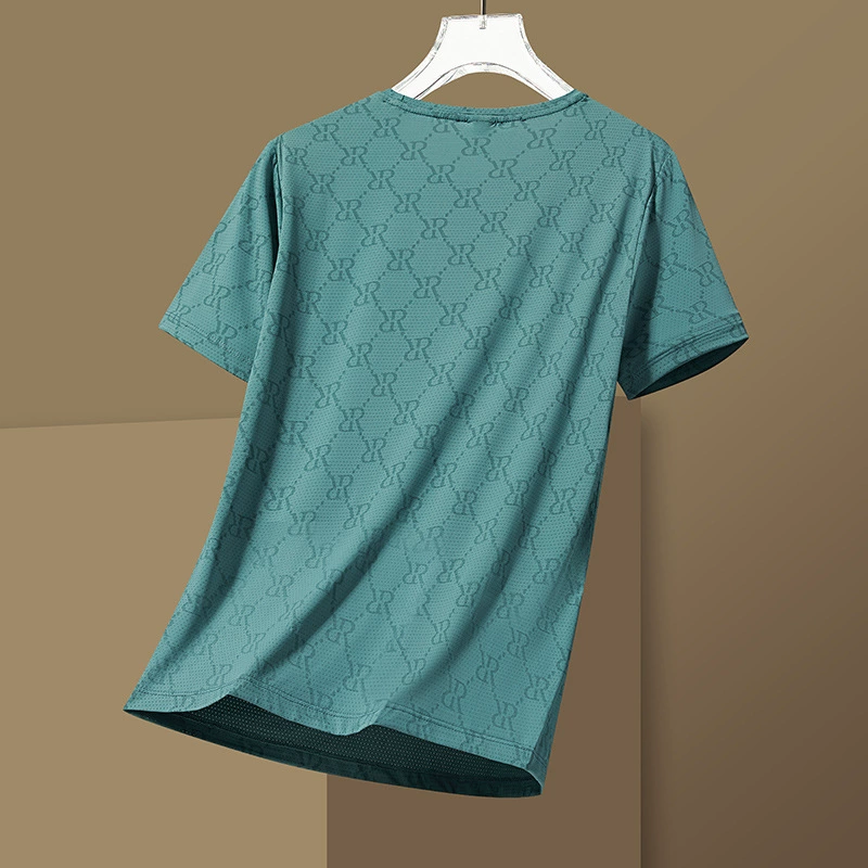 2025 летний новый спортивный досуг ледяной шелк с короткими рукавами мужской катионный быстрый сухой лед ощущает эластичные, дышащие свободные футболки