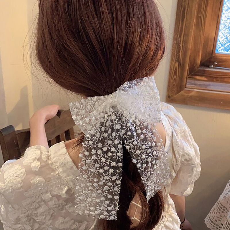 网红珍珠蕾丝大蝴蝶结头饰头绳2021年新款发圈发绳发饰扎头发皮筋