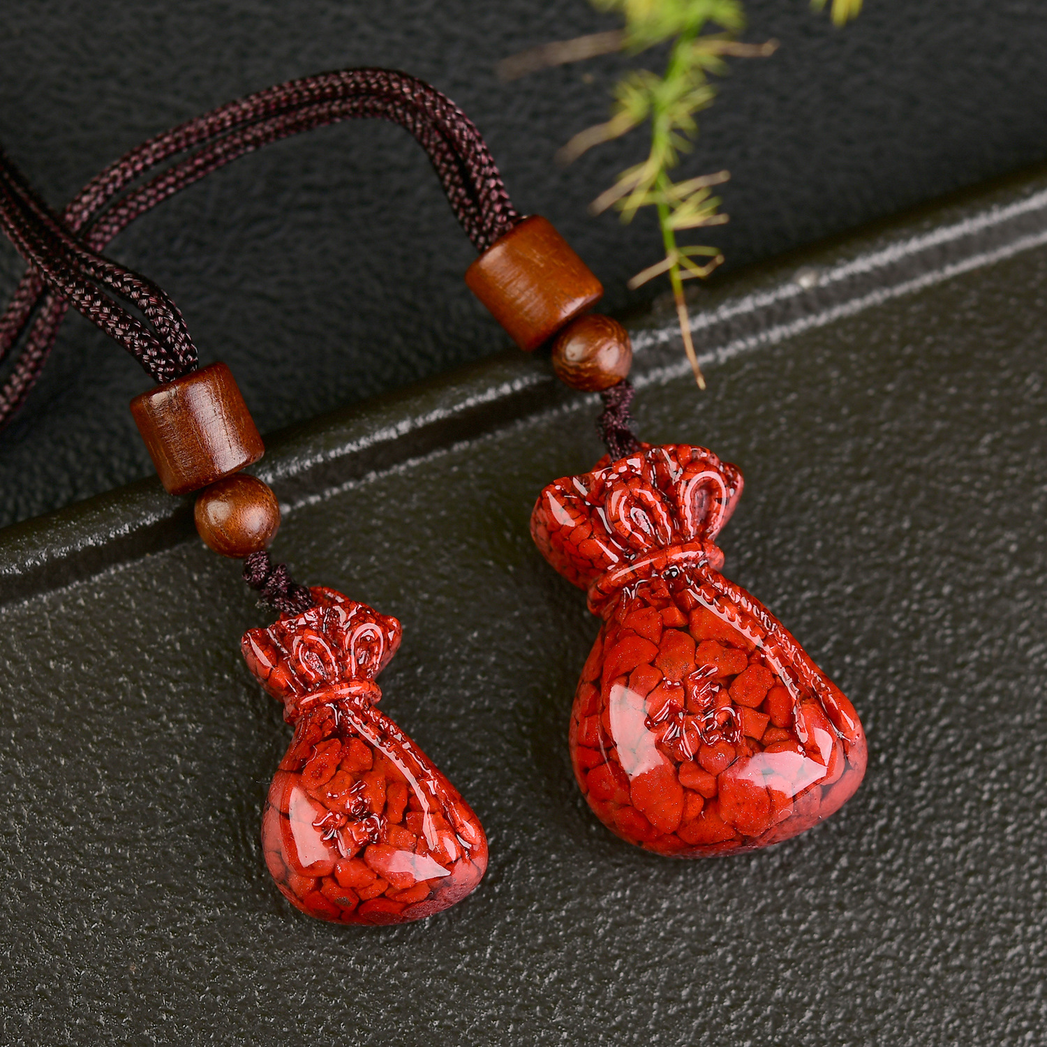 晶體砂硃砂福字錢袋吊墜男女款本命年生肖蛇掛件晶體顆粒硃砂吊墜