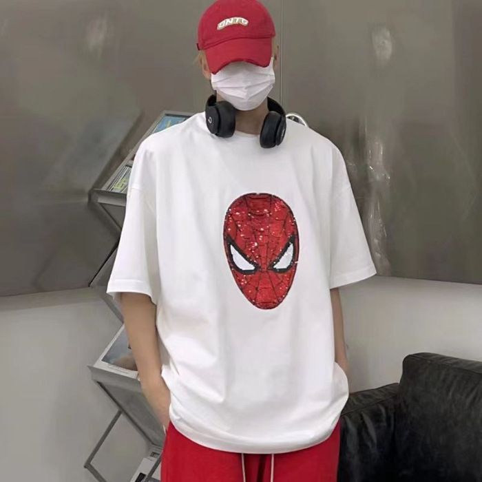 Padres e hijos con lentejuelas que cambian de color para niños verano nueva entrega de una sola pieza de Camiseta de algodón de dibujos animados que cambia la cara