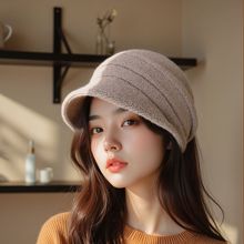 针织帽大头围纯色鸭舌毛线帽秋冬保暖套头帽日系简约百搭堆堆帽子