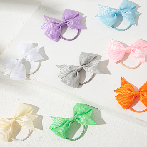 Pure Color Bow Hairband for Kids, Ribbed Tape Tail Baby Hair Tie Best Selling Item