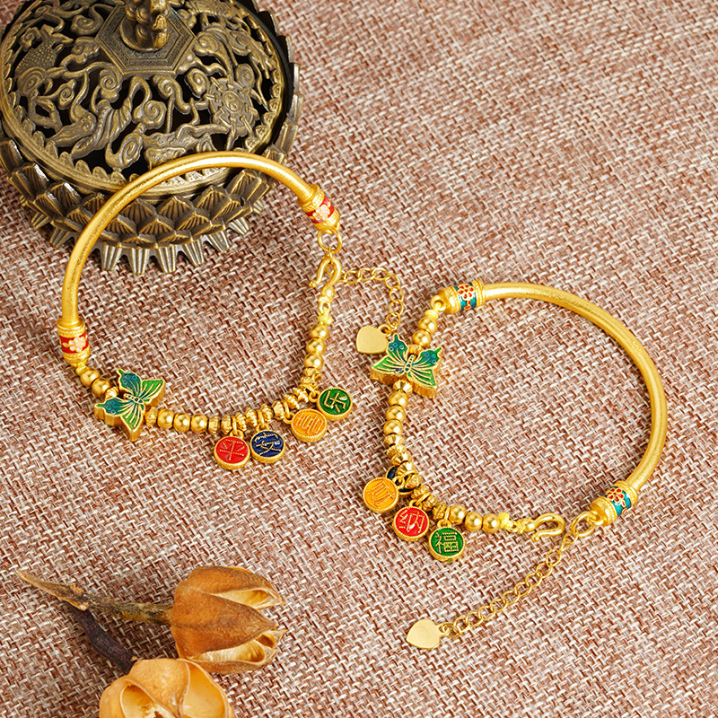 Nuevo color esmalte retro Ping An Joy Nafu medio brazalete cadena de cuentas suministro de joyería