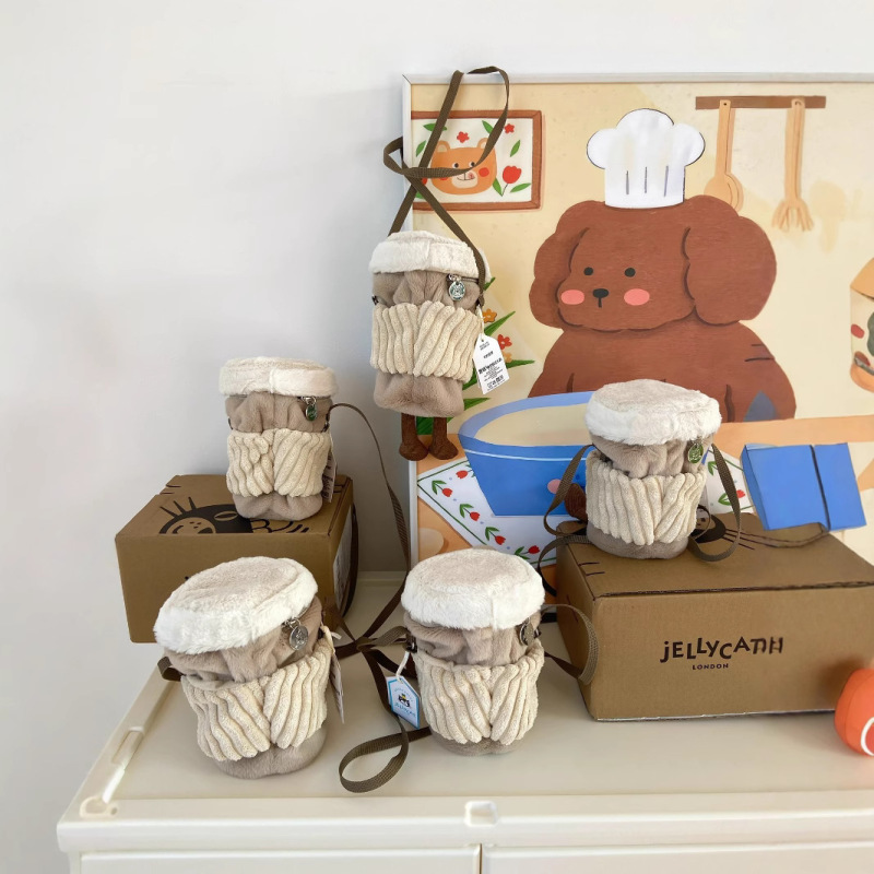 【現品】Jellycatコーヒーバッグ斜めがけショルダーバッグ人形随行カップバッグコーヒーカップバッグぬいぐるみ|undefined