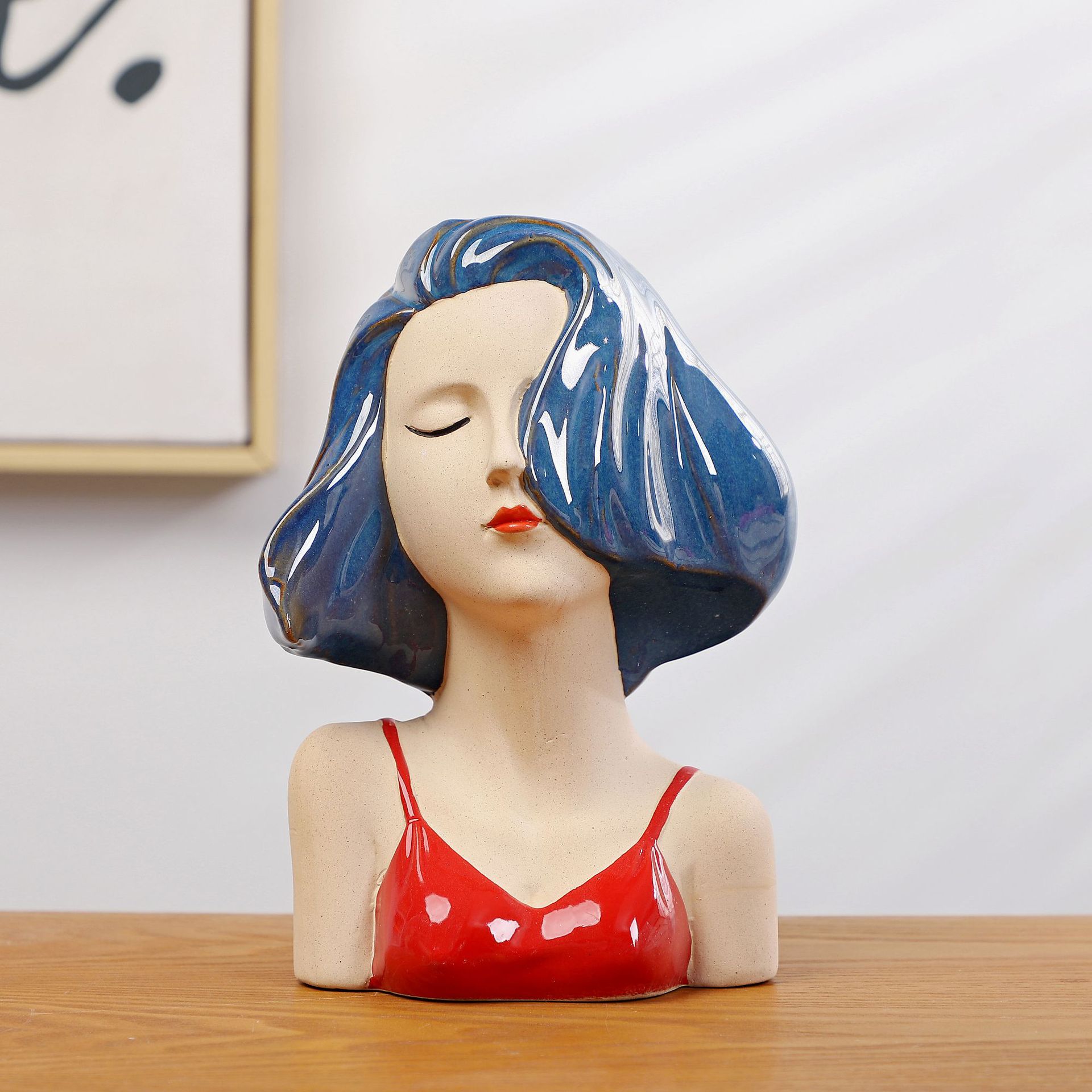 현대적인 파란 머리 소녀 14*11*22cm