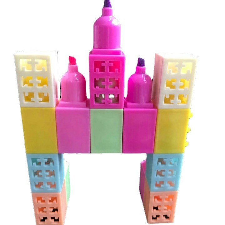 創意pen靈活性禮品促銷塑料原子彩色長加短多色套裝積木熒光筆