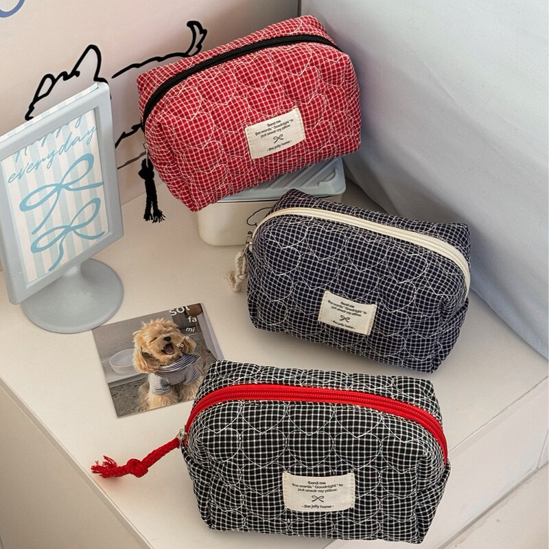 Cross-border Quilted Love Plaid Octagonal Bag High-value Four Seasons Universal Storage Bag Large Capacity Student Women's Stationery Bag
