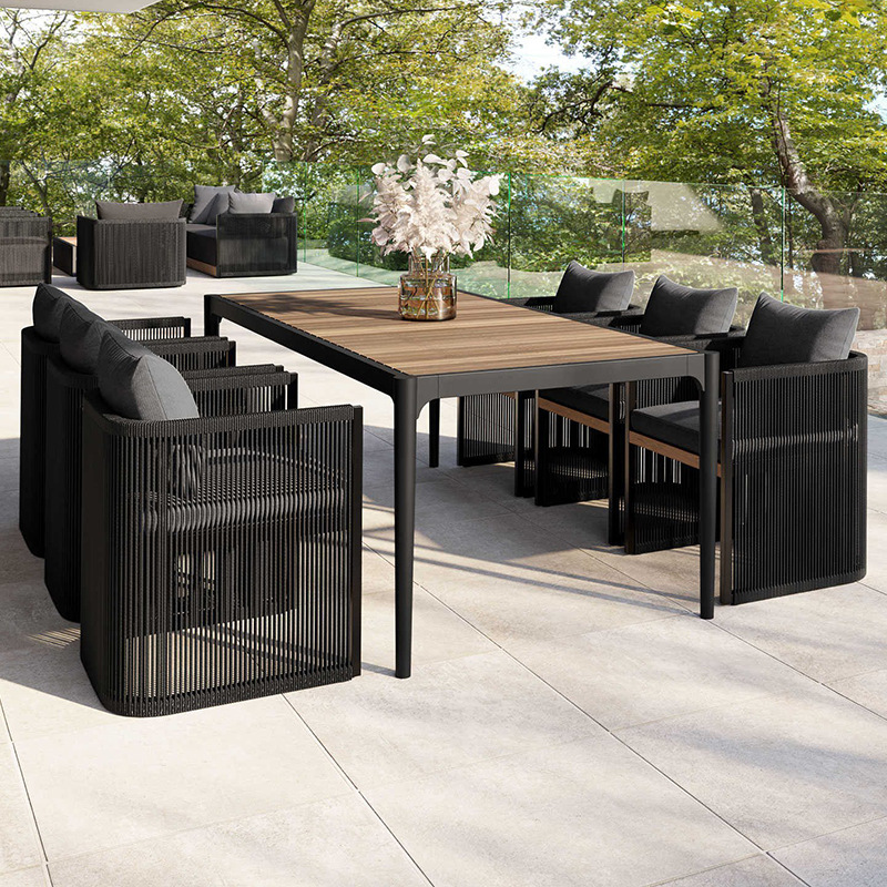 Muebles de patio para exteriores, muebles de jardín para villas, conjunto de sillas de teca y ratán para balcón, mesa y sillas de ratán tejido para exteriores. image 4