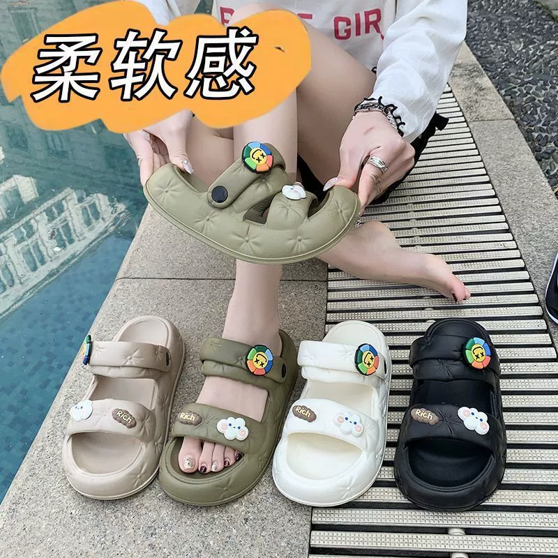 Плюшевые с sandals платформа, летняя милая обувь, нескользящие повседневные тапочки, интернет-знаменитость