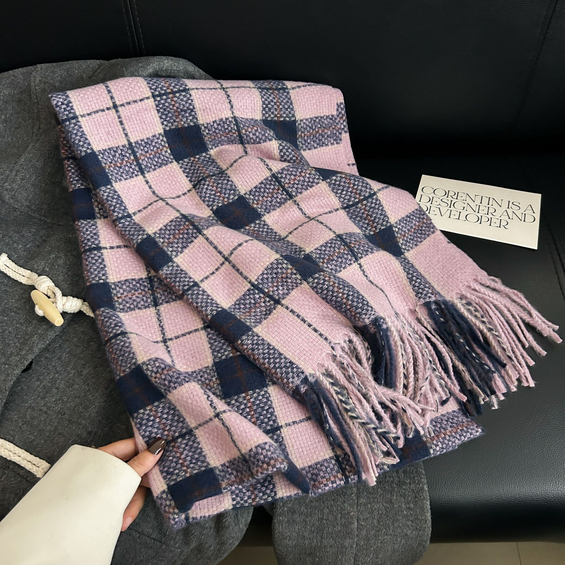 Otoño y invierno de alta calidad moda bufandas de tela de tela de tela coreana temperamento dulce y elegante imitación de cachemir calentamiento veloz chal image 12
