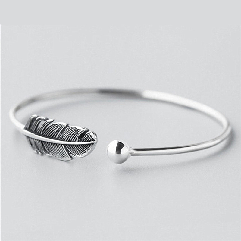 Retro Thai Silver Black Feather Bracelet...