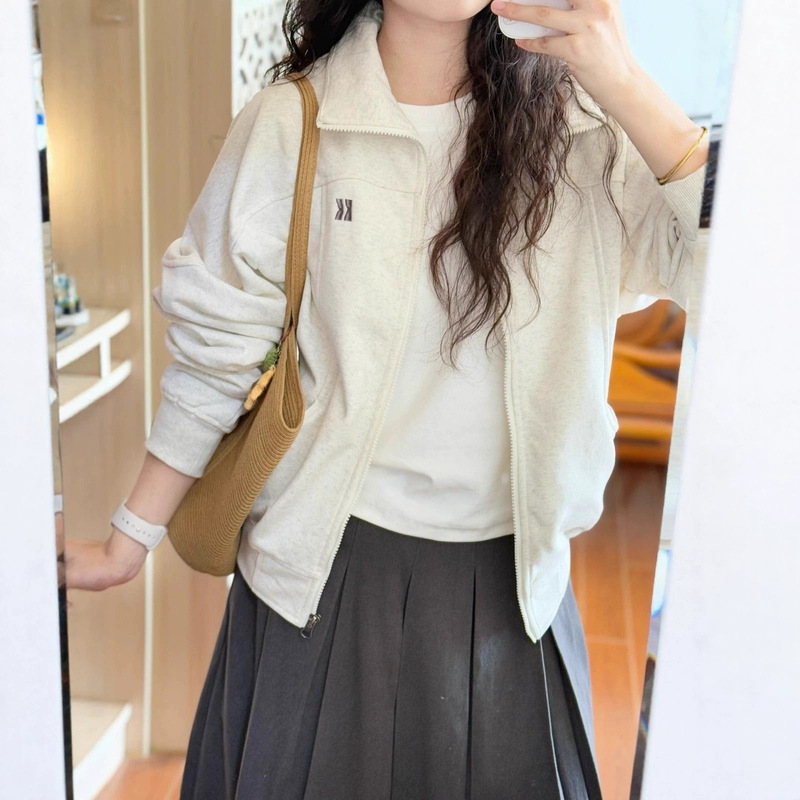 American-style casual zip-up heavyweight jacket with a stand-up collar, new autumn loose-fitting cardigan, versatile top American-style casual zip-up heavyweight jacket with a stand-up collar, new autumn loose-fitting cardigan, versatile top