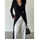 [22000 Collection] Black Spring and Autumn V-neck Slim Long Ice Silk Cardigan dress Women's New Elegant