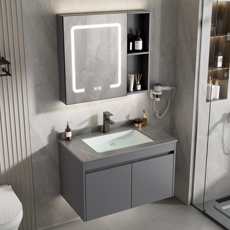 Wholesale space aluminum wall-mounted wash basin cabinet combination bathroom ceramic integrated small apartment wash basin hotel