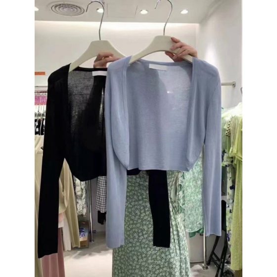 Tencel Knitted Cardigan Jacket Women's Summer Shawl Autumn Outer Wear Thin Waistle Air-conditioner Blouse Short Top