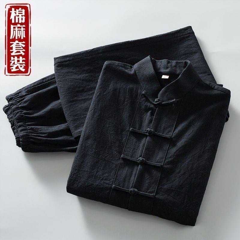 Traje Tang, traje de hombre, otoño, algodón y lino, traje de manga larga, estilo chino, ropa de hombre de mediana edad y anciano, traje de túnica para padre, ropa de anciano image 5