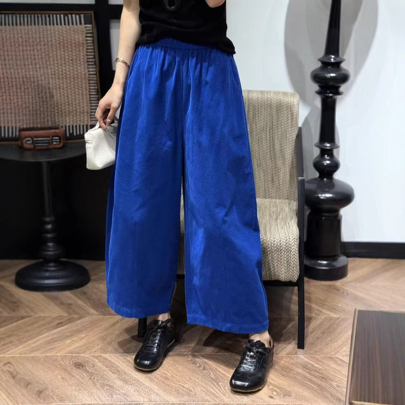 灯芯绒蚕丝匹马棉阔腿裤女秋季新款高腰显瘦百搭休闲直筒九分裤子|undefined