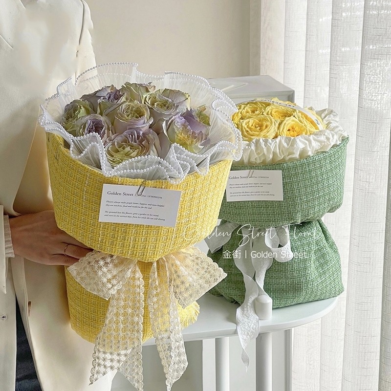 母亲节小香风春夏限定款布艺包花花束包装材料花艺花纸鲜花包装纸