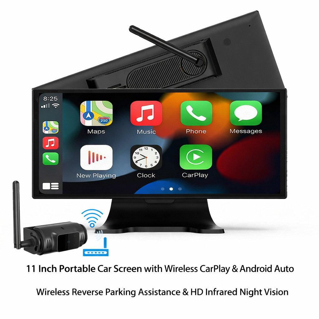 Nuevo producto inalámbrico de 11 pulgadas 3 en 1 carplay / registrador de conducción / cámara de marcha atrás HD sin luz image 6