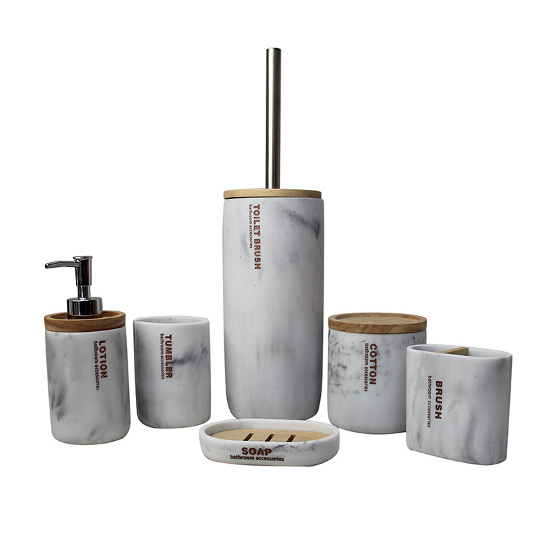 Baño de lavado de cuatro piezas Artículos de baño Resina Artículos para el hogar Botella de loción Estante de cepillo de dientes Juego de taza