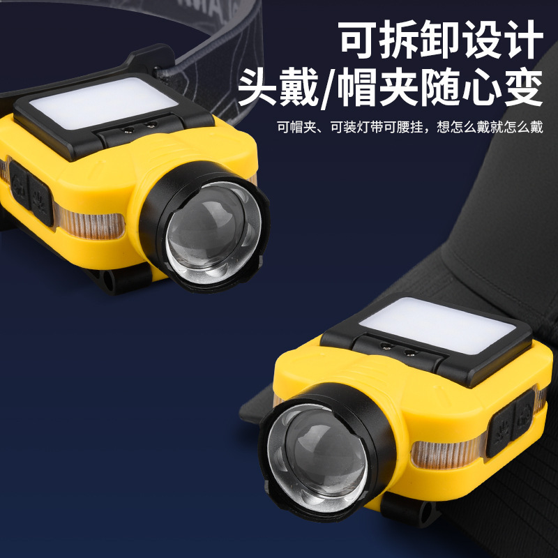 Transfronterizos nueva luz intensa LED inducción luz de cabeza impermeable luz de pesca portátil luz de camping doble fuente de luz