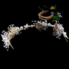 European forest style women's white floral crown tiara rhinestone headband flower headband female bridesmaid bride wedding dress