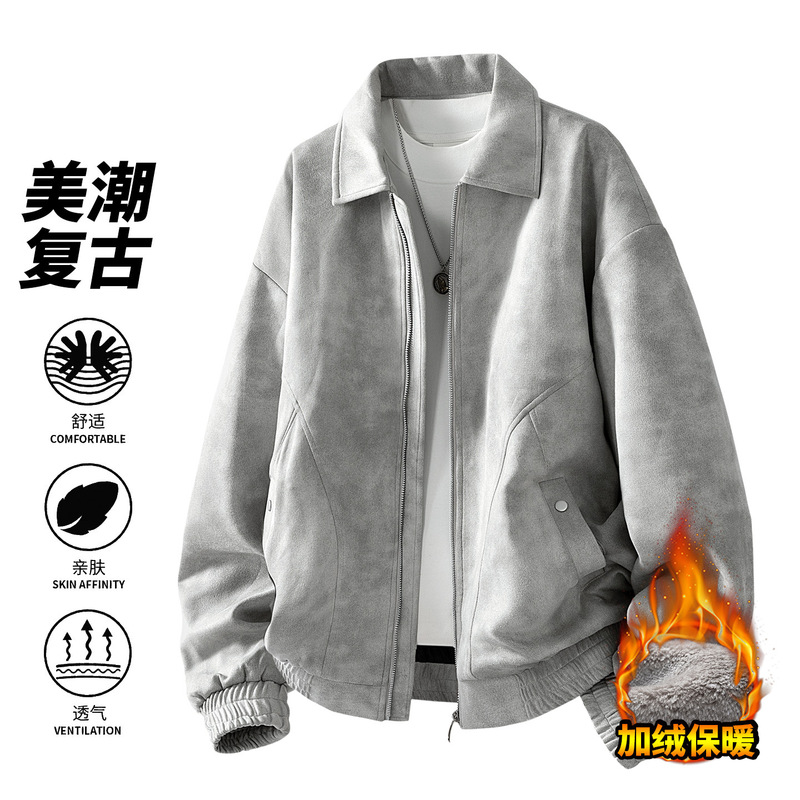 2025 Autumn and Winter New Workwear Leather Jacket Men's Large Size Trendy Jacket Men's High-End Handsome Fleece-Lined Thickeneded Jacket