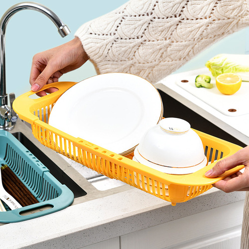 Home Use Extendable Drain Basket Kitchen Multi-functional Sink Vegetable Washing Folding Extendable Vegetable Washing Basket Sink Drainage Shelf 