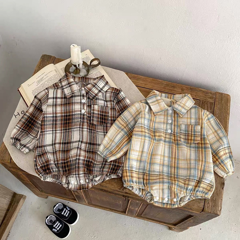 Infants and Young Children's New Spring & Fall Plaid Shirts, Design-Fitting Clothes, Preppy-Style Long-Sleeved Robes, Casual One-Piece Rompers Infants and Young Children's New Spring & Fall Plaid Shirts, Design-Fitting Clothes, Preppy-Style Long-Sleeved Robes, Casual One-Piece Rompers