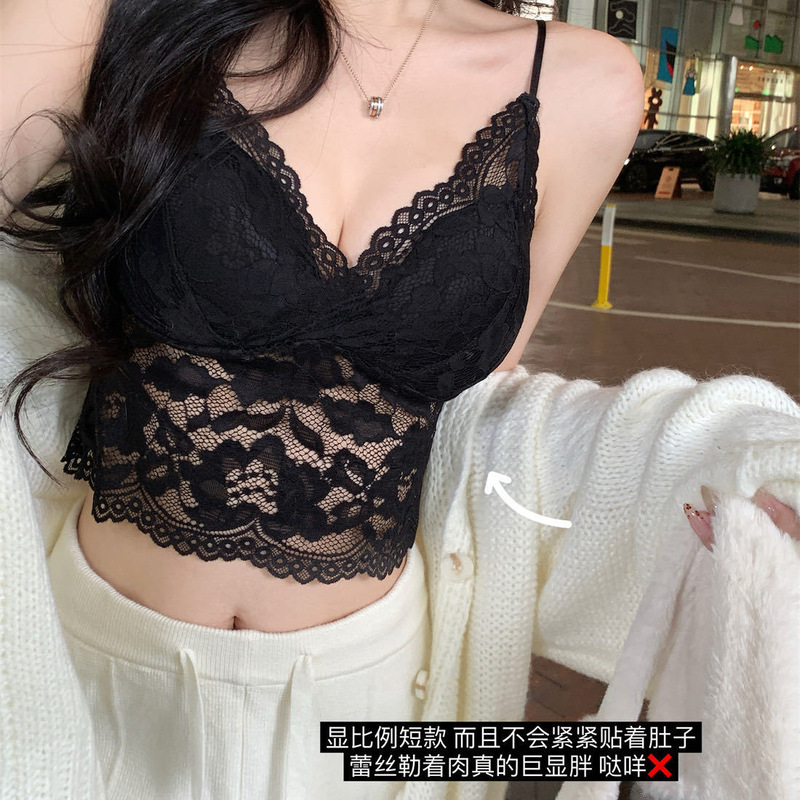 796# Spring and Summer New European and American Sweet Spice Sexy Full Lace Bottoming Vest Short Waist Small Sling Top 796# Spring and Summer New European and American Sweet Spice Sexy Full Lace Bottoming Vest Short Waist Small Sling Top
