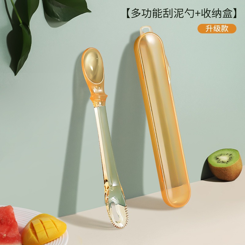 Cucharas de barro de raspado de doble cabeza ppsu bebés alimentos suplementarios frutas cucharas de barro de raspado de barro bebés silicona de puré de manzanas para niños 6 meses +