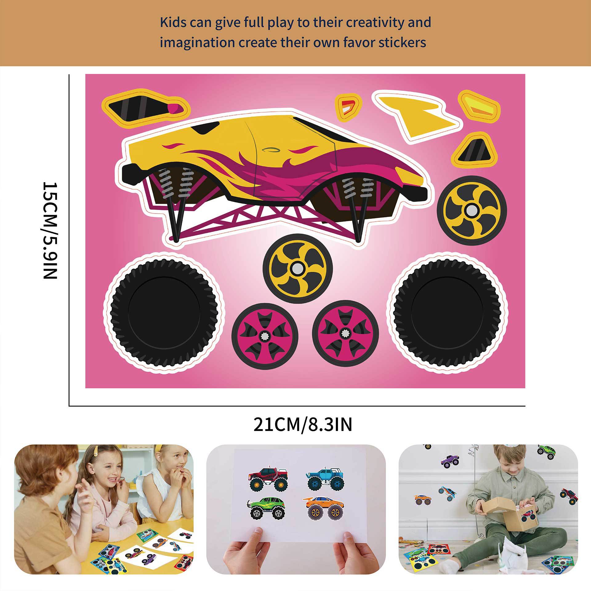 CM2303008 monster truck niños de dibujos animados entre padres e hijos rompecabezas interactivo mano cuenta DIY pegatinas