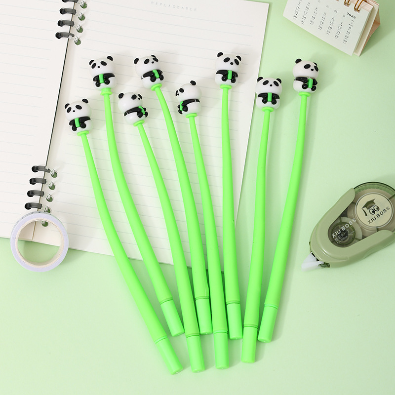 Pegamento suave Panda sacudida pluma de gel forma de dibujos animados pluma de columpio pluma de regalo negro pluma de firma estudiante papelería