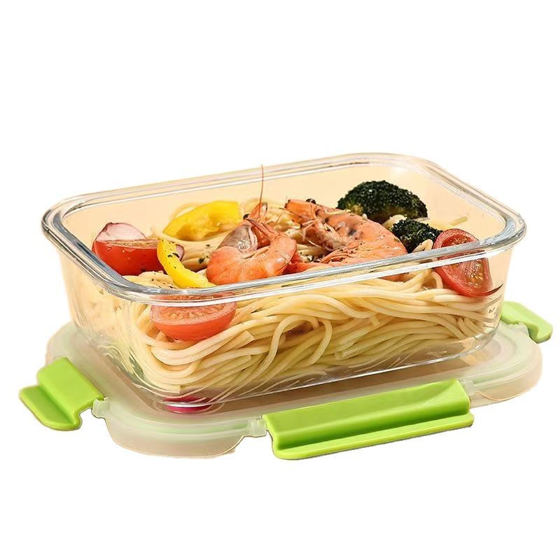 La lonchera de vidrio con alto contenido de borosilicato se puede usar en el horno microondas, la lonchera para estudiantes, la lonchera para trabajadores de oficina, la lonchera se puede calentar con tapa